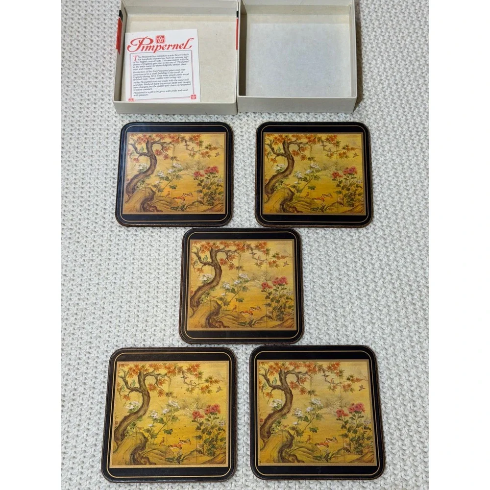 Pimpernel Chinese Screen Coasters Set of 5 Cork Backed Made in England Vintage